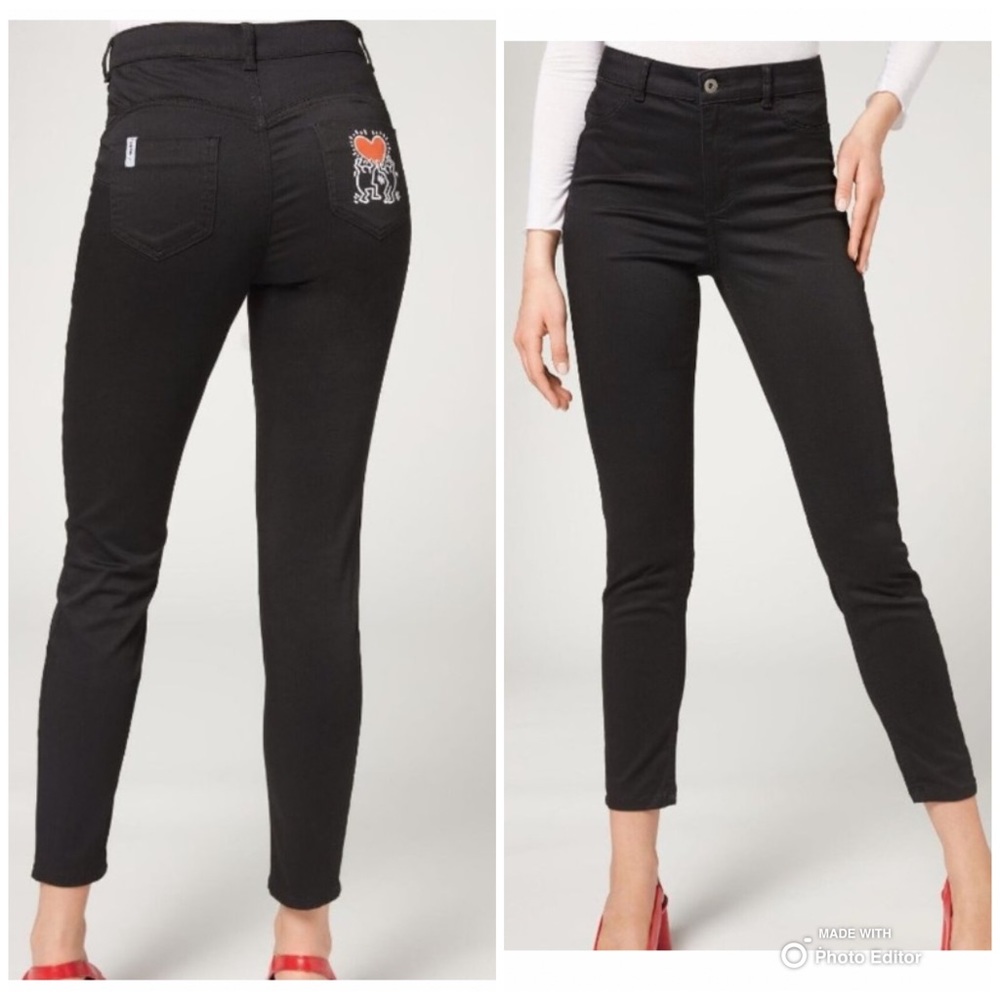 Keith Haring X Calzedonia Soft Touch Push Up Jeans Back Pocket Logo Size Large